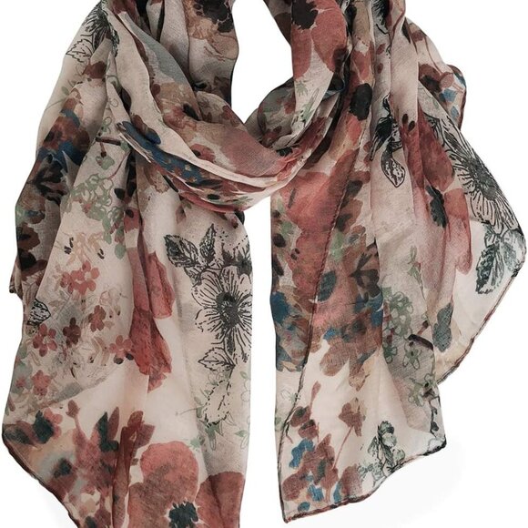 Elegant Flower Sea Theme Voile Scarf - Perfect for Fall Fashion and Gifting - Picture 1 of 7